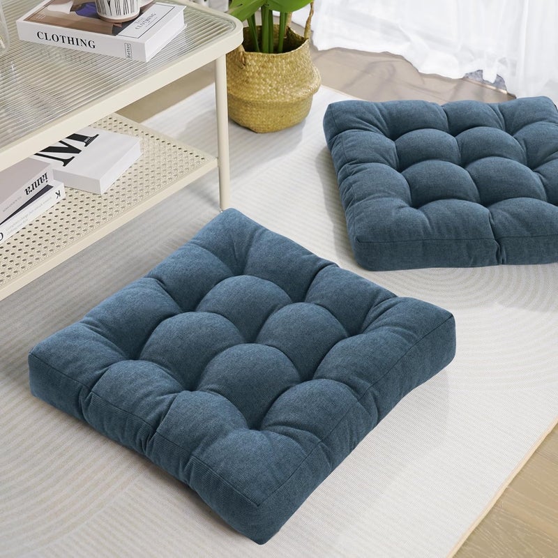 Tromlycs Floor Pillow Cushions for Adults Set of 2 Large Pillows for Floor Seating Square Gel Memory Foam 20 x 20 x 4 Inch Blue - Image 1